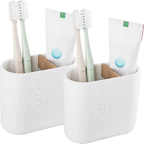 Bamboo Electric Toothbrush Holders, 2 Pack Bathroom Storage Organizer for Toothpaste, Floss, Razor, Countertop