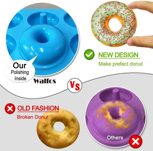 Walfos Full Size Silicone Donut Mold for Baking, 4 Inch Non-Stick Doughnut Pan Set (4PK)