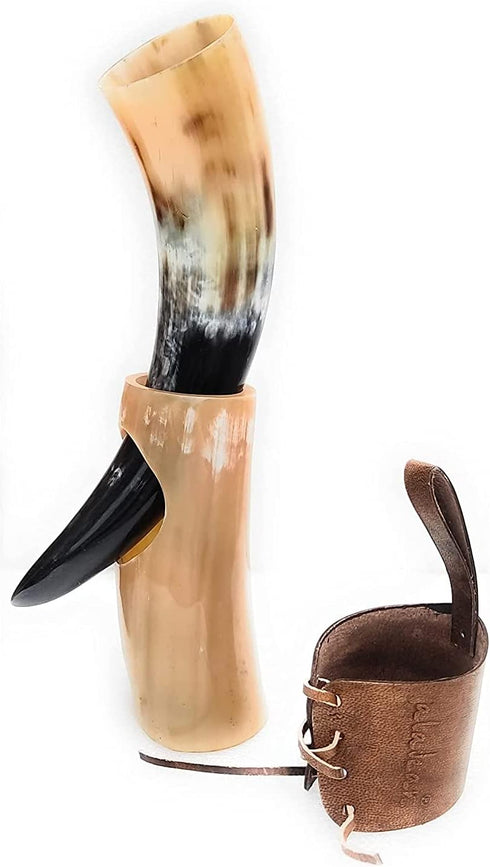 Viking Drinking Horn Mugs 10oz, Handmade Real Horn Cups for Ale Wine Beer Chalice Norse Tankard Gift for Men