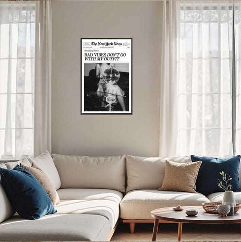 Generic 8x12in Retro Black and White Canvas Wall Art Funny Magazine Cover Newspaper Poster Vintage Disco Ball Bar Cart