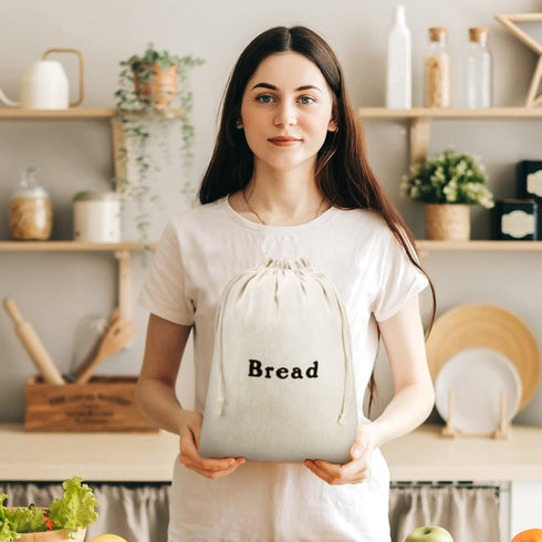Woanger Linen Bread Bags - Reusable Drawstring 12 x 15 Inch Unbleached Pouch for Bakery and Food Storage