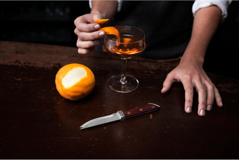 Viski Bartender Knife, 7 Inch, Acacia Wood Handle, Double Tipped Stainless Steel Blade, Set of 1