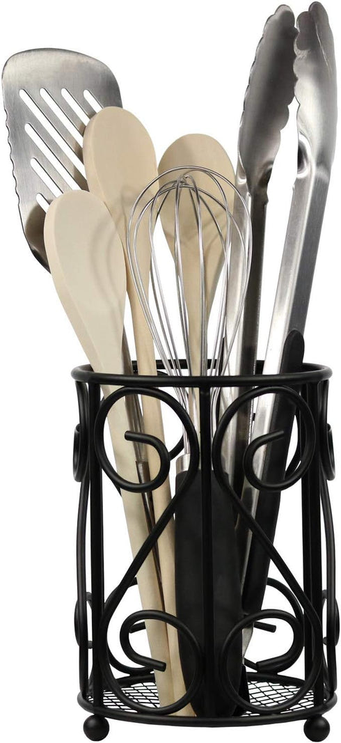 Blue Donuts Kitchen Utensil Holder - Vintage Metal Counter Organizer, Black Farmhouse Utensil Caddy for Kitchen