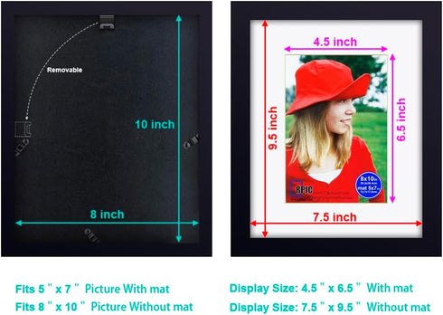 8x10 inch Picture Frames Made of Solid Wood with High Definition Glass, Display Pictures 5x7 with Mat or 8x10 Without