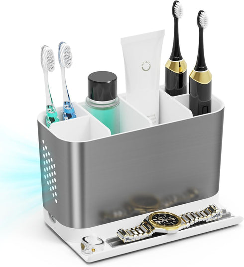 Bathroom Countertop Organizer with Front Ledge for Phone, Detachable Kids Toothbrush Holders