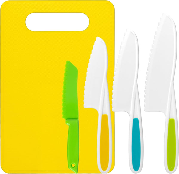5 Pcs Kids Cooking Sets, Montessori Kitchen Tools, Real Cooking Knife Set for Children with Cutting Board