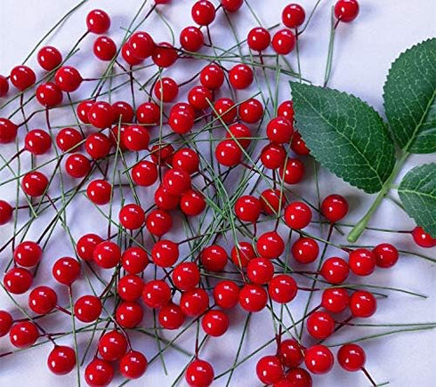 Artificial Holly Berries, 10 mm Fake Berries on Wire for Christmas Tree Decorations, 300 Pieces (Red+Gold+Silver)