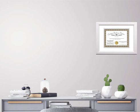 Creative 7x9 White Diploma Frame with Glass Easel, Wall Hangers, Holds 10x12 Media without Mat