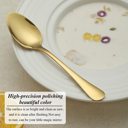 Gold Stainless Steel Dinner Spoons Set of 12, Table, Soup, Dessert Spoons for Home, Kitchen, Restaurant, Dishwasher Safe