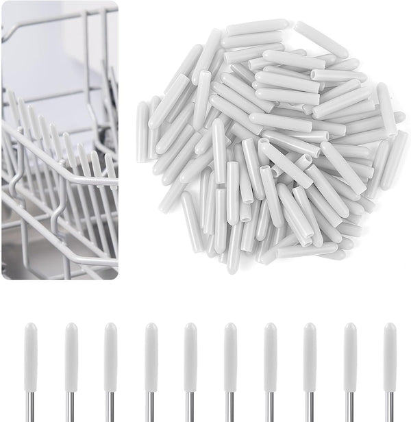 100 PCS Dishwasher Rack Repair Coating, Universal Tine Prong Repair Caps, 1 inch Round Tips
