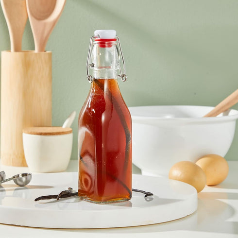 6 Pack 8 oz Juvale Swing Top Glass Bottles with Stoppers, Cleaning Brush - Hot Sauce Bottles for Vanilla Extract