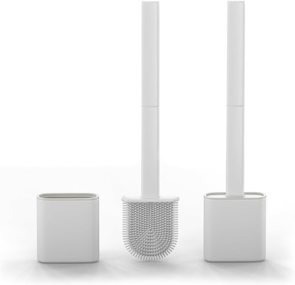HygieX Silicone Toilet Brushes & Holders Pack of 2 Long Non-Slip Handle, Flexible