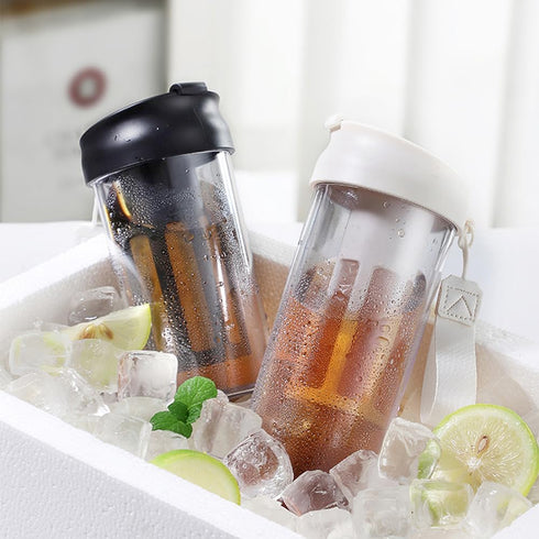 Cold Brew Coffee Maker Travel Tumbler, 17oz/500ml with Soft Silicone Handle & Airtight Lid for Iced Coffee