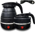 Foldable Electric Travel Kettle, Portable Silicone Collapsible Water Boiler and Tea Pot for Camping (Black)