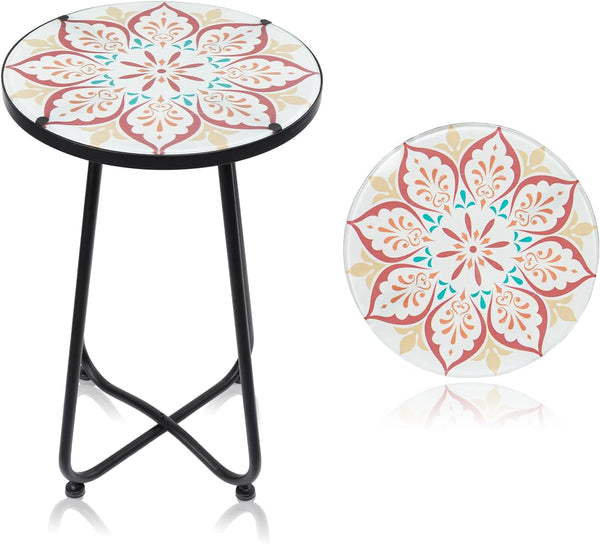 VCUTEKA Patio Side Table Outdoor Accent Table Bistro Coffee Table Plant End