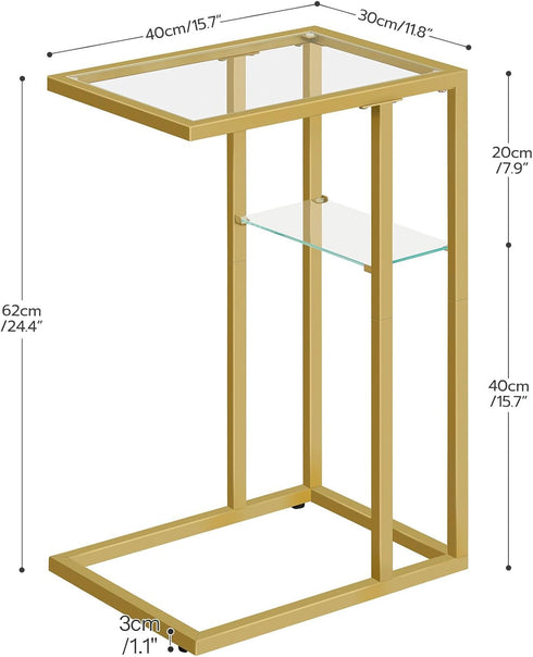 24.4 GD08SF01 HOOBRO End Table, C Shaped Side Table with Tempered Glass, Small Side Table for Sofa, Slide Under Couch