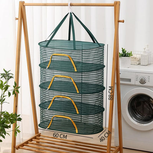 WALLBIG 2Pack 4Layer Foldable Mesh Drying Rack, Zipper Hanging Rack for Herbs, Indoor/Outdoor (Green)