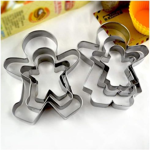 Gingerbread Man and Woman Cookie Cutters Set, 6 pcs Stainless Steel Baking DIY Molds