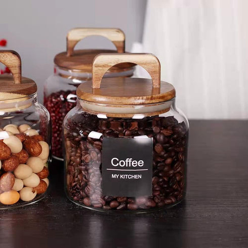 SAIOOL Set of 4 Glass Jars with Airtight Lid, Borosilicate Kitchen Canisters for Candy, Cookie, Rice, Sugar