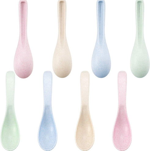 Outus 8 Pieces Wheat Straw Plastic Spoon, Portable Dinner Spoon, Dishwasher and Microwave Safe