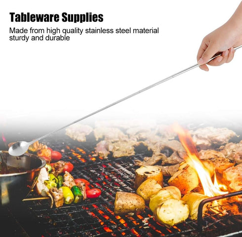 24 Inches Stainless Steel Mixing Spoon, Long Telescopic Stirring Spoon for Barbecue Tableware Supplies