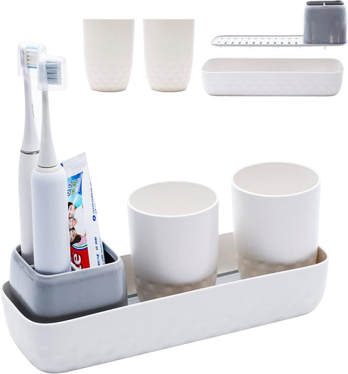 Toothbrush Holders for Bathrooms, Kids Electric Toothbrush Caddy with 2 Cups, White Organizer Stand