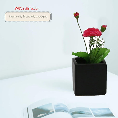 WGV Ceramic Cube Vase, 3" Width x 3" Height - Elegant Modern Small Square Floral Planter
