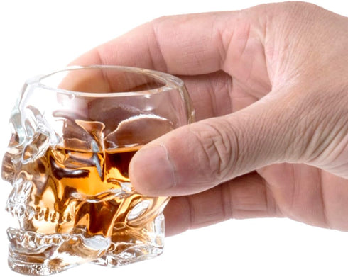 MyGift Set of 6 Skull Shot Glasses, 2.8 oz Clear Glass Novelty Drinkware for Halloween Parties & Home Decor