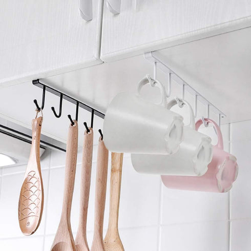 Kitchen Utensil Storage Hook, Wall Mounted Coffee Cup Holder, Cabinet Storage Hooks for Pots and Pans - 2 Pcs