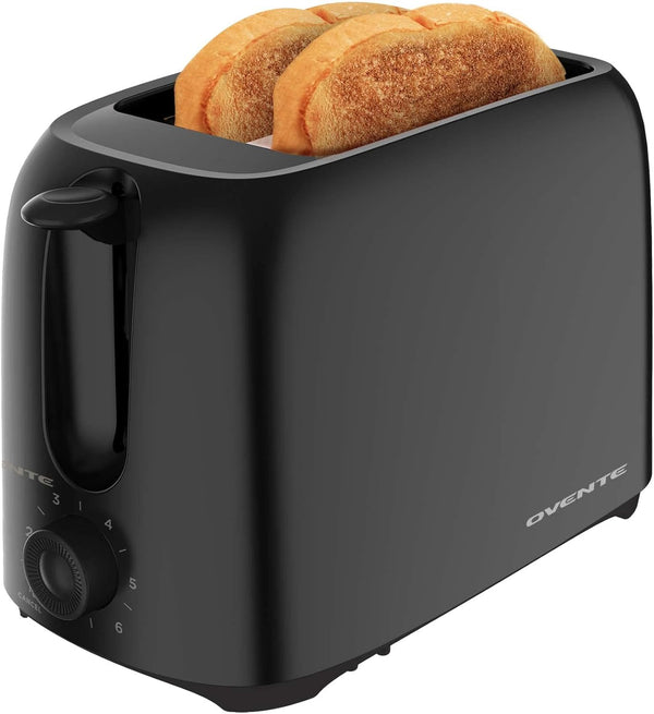 OVENTE Electric 2 Slice Toaster Machine with 6-Shade Toast Settings, 700W Power, Black TP2210B