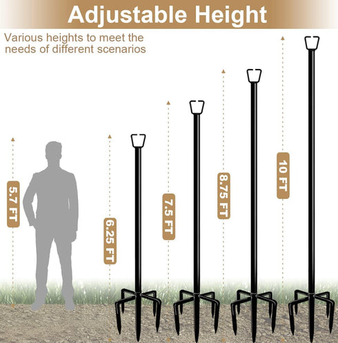 Queension 10FT 1 Pack Plug Floor String Light Poles for Outdoor String Lights for Garden, Backyard, Patio Lighting