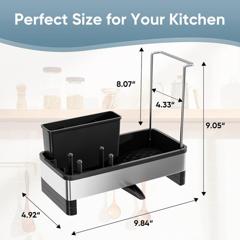 Countertop, VUSIGN Sponge Holder for Kitchen Sink, Sink Caddy Organizer with Brush Holder, Rustproof Stainless