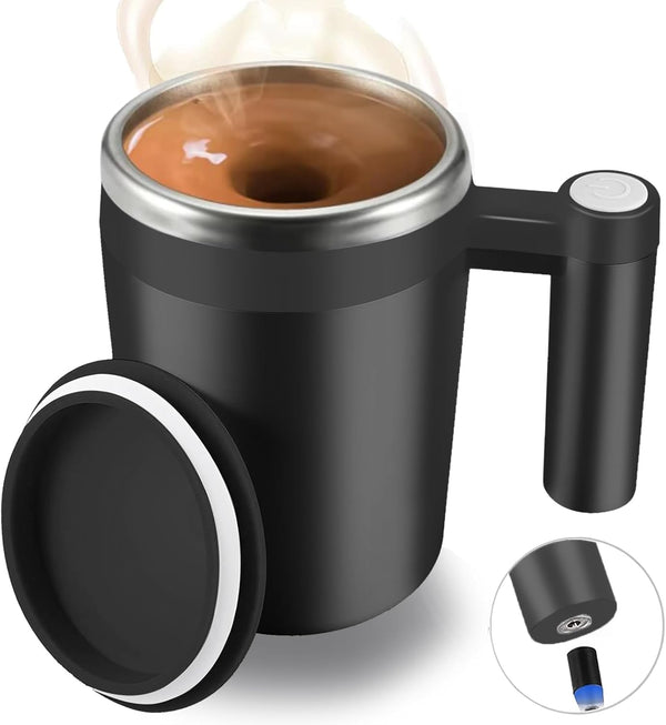 FCSWEET Self Stirring Mug,Rechargeable Auto Magnetic Coffee Mug with 2Pc Stir Bar,Waterproof Automatic
