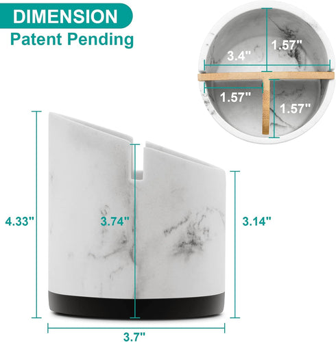 VITVITI Toothbrush Holders for Bathrooms, 3 Slots Toothpaste Holder Storage, Marble Look Bathroom Organizer Countertop for Sink/Vanity/Makeup Brush, Round Bathroom Accessories, White Resin with Bamboo
