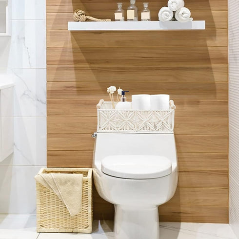 Countertop (Set 2) HOSROOME Macrame Storage Basket Boho Decor Baskets for Organizing Woven Decorative for Toilet Paper