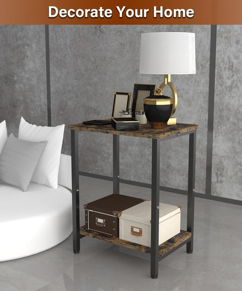 Tigerden 2 Tier Side Table, Heavy Duty End Table with Shelves, Narrow nightstand Table for Small Spaces, Record Player