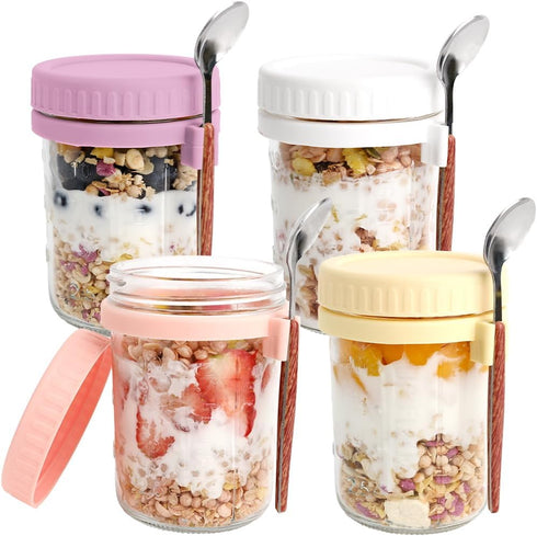 SUROQUE Overnight Oats Containers with Lids and Spoons - 4 Pack 16oz