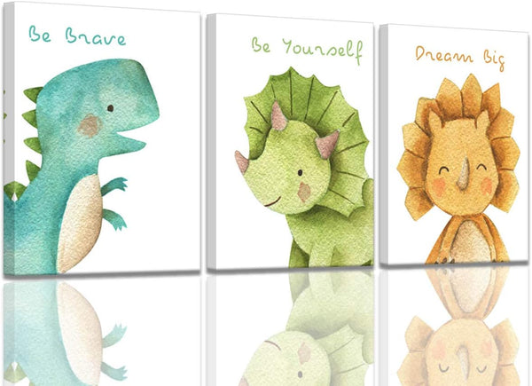 Canvas Wall Art Watercolor Dinosaur Room Decor for Boys Ready to Hang