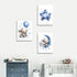 HNNXAR Set 3 16x24 Elephant Nursery Wall Decor,Blue Moon And Stars Picture Painting,Baby Girl Room Decor,Nursery Canvas