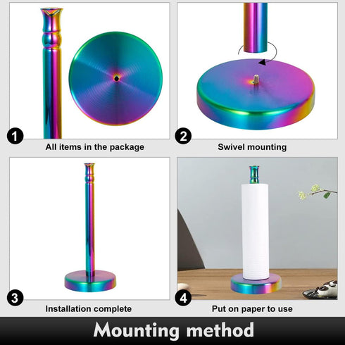 Countertop, Paper Towel Holder Rainbow Kitchen Paper Towel Holder Stand with Stainless Steel Base for Kitchen