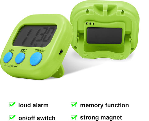 Weewooday 4 Pcs Magnetic Digital Timers - Multi Function Electronic Kitchen Timer with Loud Alarm for Cooking and Study