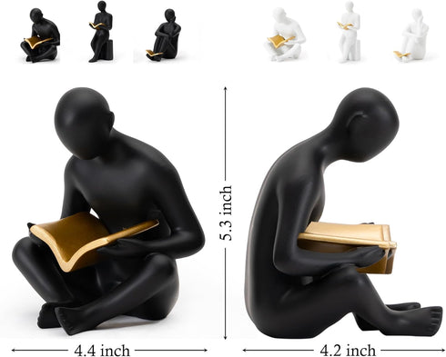 Reading Book Thinker Statue for Study Library Bookshelf Reading Nook Decoration, Book Reader Club Gifts, Librarian