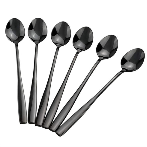 Black Stainless Steel Long Handle Iced Tea Spoon, Set of 8 Stirring Spoons