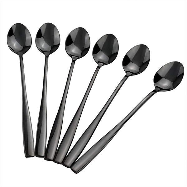 Black Stainless Steel Long Handle Iced Tea Spoon, Set of 8 Stirring Spoons