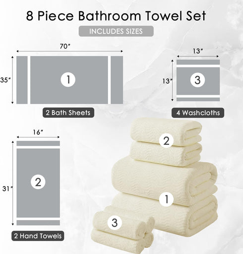 8 Set |2 Sheet,2 Towels,4 Cozy Set Piece Bath Towel Oversized Large Bath Hand Washcloths| Ultra Soft Bath Towel
