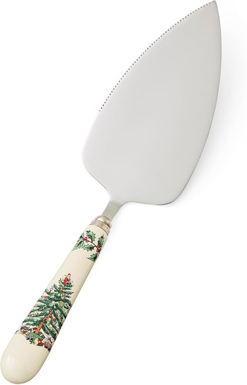 Christmas Tree Cake Server Portmeirion, 10-Inch Stainless Steel Cake Knife with Fine Porcelain Handle, Holiday Dessert