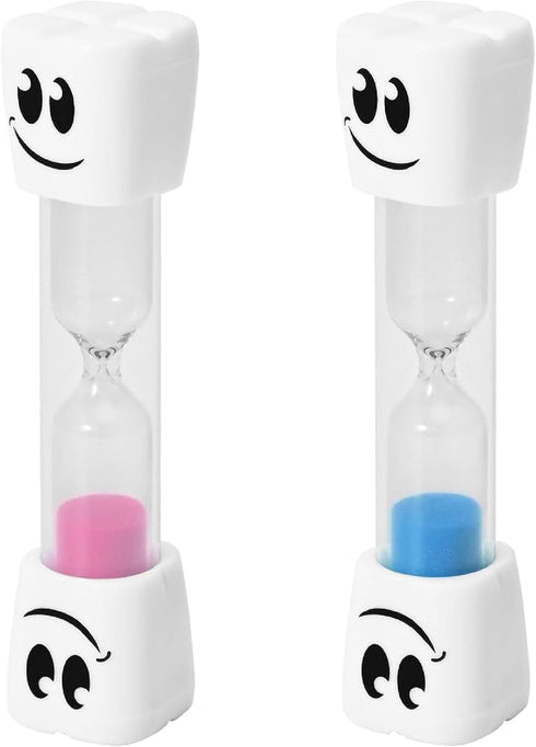 2 Minute Toothbrush Sand Timer for Kids - Set of 2 Small Hourglass in Blue and Pink Smiley