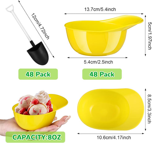 48 Set 8 oz Gejoy Yellow Helmet Snack Ice Cream Construction Hard Hats Bowl Mini Sundae With Novelty Disposable Plastic