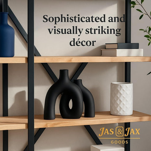 Jas & Jax Goods Set Matte Black Ceramic Vase - Modern Hug Donut Ceramic Vases by , Minimalistic Nordic Home Decor