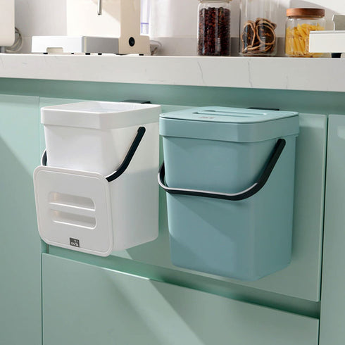 Small Trash Can with Lid Mini Kitchen Hanging Trash Can Tightly Sealed Odor Free, Small Countertop Compost Bin for Scraps from Daily Cooking, Mountable Trash Bin for Kitchen Counter, 5L/1.3 White